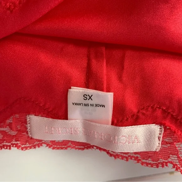 Victoria’s Secret Red Satin Lace Accent Split Babydoll Slip Dress Nightgown - Picture 13 of 14